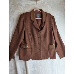 Koret Dress Womens Brown Herringbone Blazer Jacket Size 16 Belted Accent